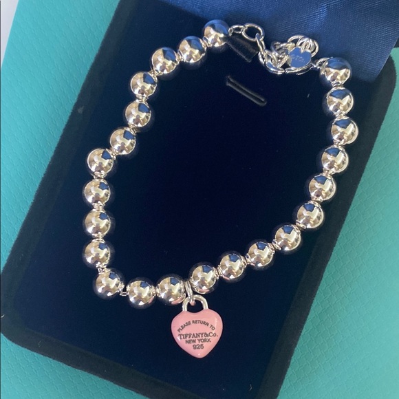 Tiffany & Co. Jewelry - Tiffany & Co. Silver Bracelet with Pink Heart Charm